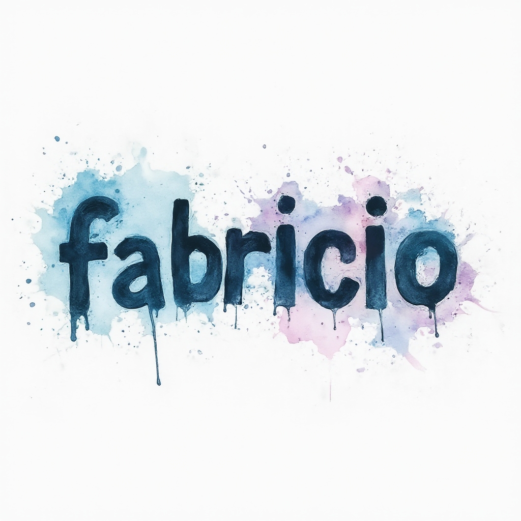 Watercolor-style tattoo concept where the name fabricio is painted with colorful splashes on a white background.