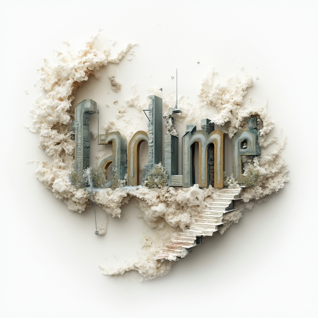 Surrealist tattoo design where the name fadime becomes an impossible, floating structure of abstract shapes.