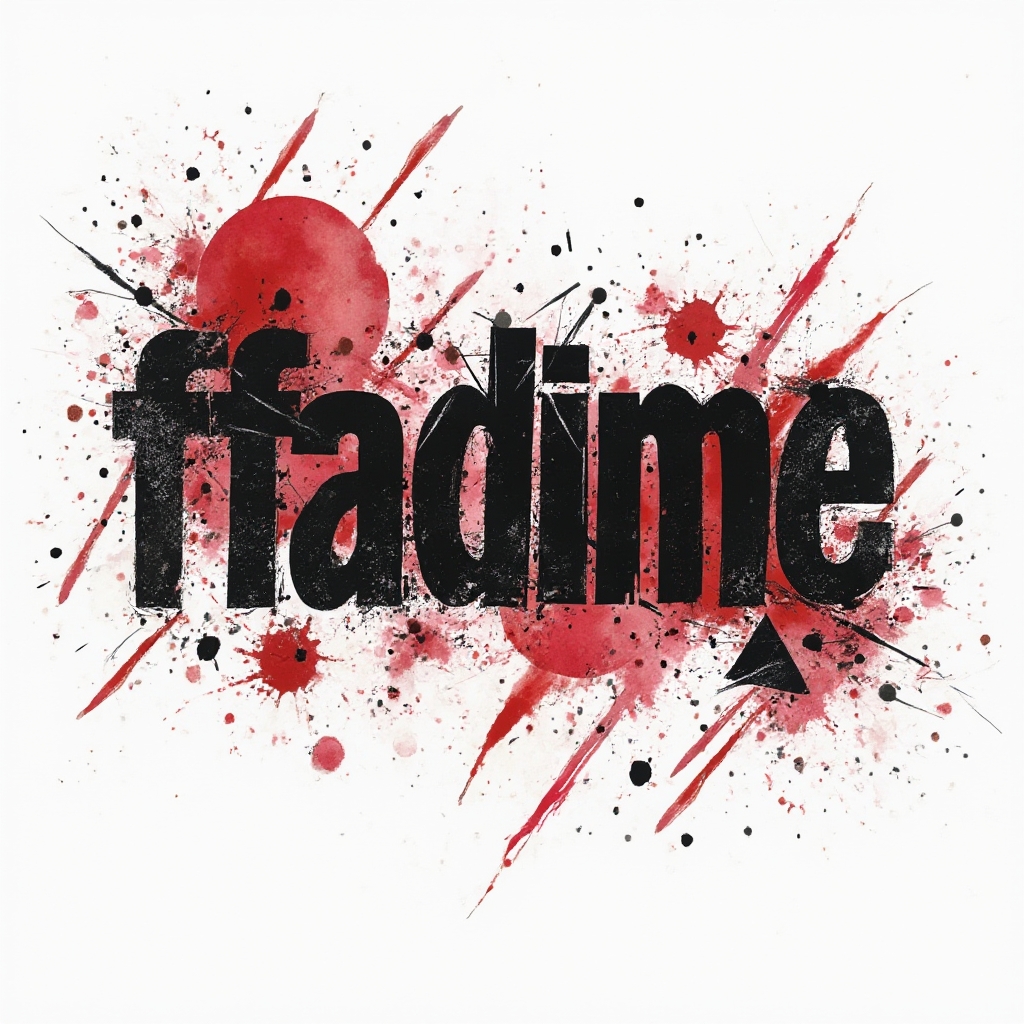 Trash Polka-style tattoo design where the name fadime is built from bold black lettering with red splashes and abstract shapes on white.