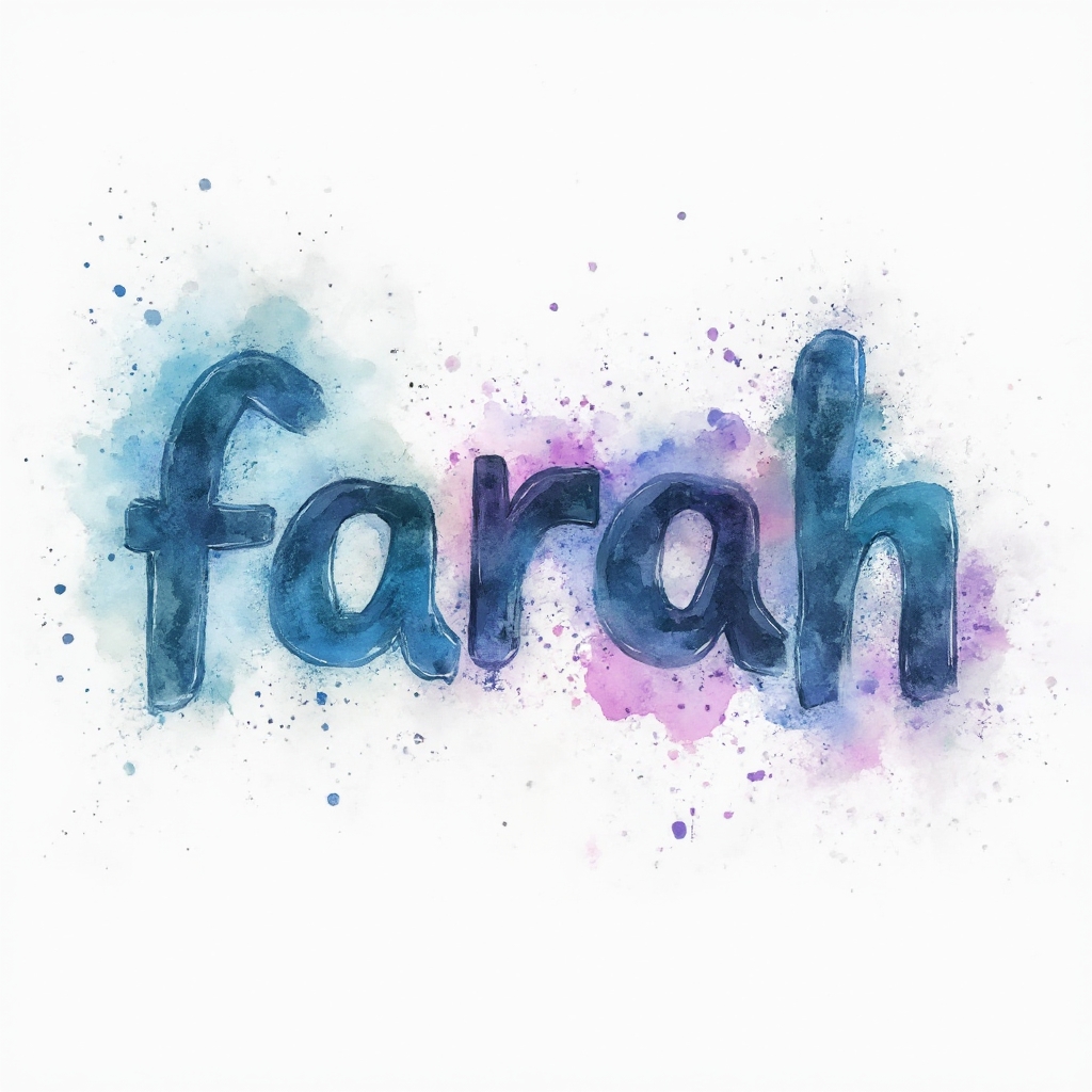 Watercolor-style tattoo concept where the name farah is formed from colorful brushstroke letters with splashes on a white background.