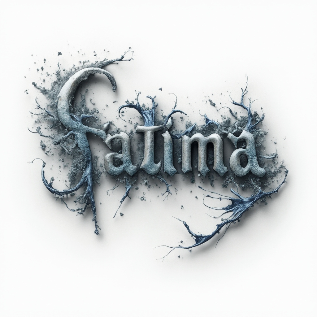 Surreal abstract tattoo concept of the name fatima morphing into dreamlike shapes on a white background