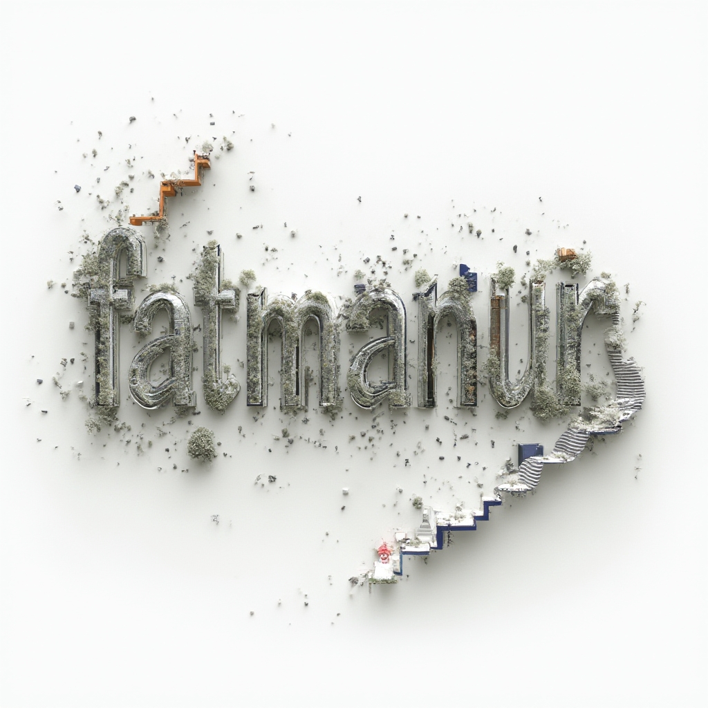 Surreal tattoo design where the letters of fatmanur morph into impossible abstract structures on a white background.