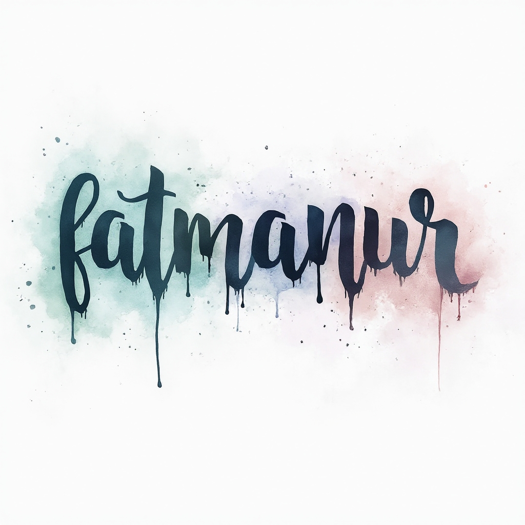 Watercolor tattoo concept where the name fatmanur is painted in flowing script with colorful splashes on a white background.