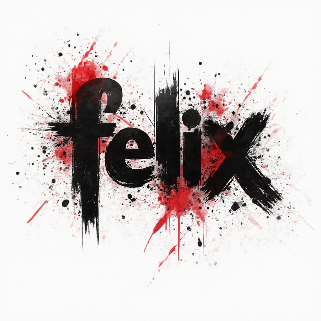 Trash Polka tattoo concept showing the name felix as bold red and black abstract lettering on white.