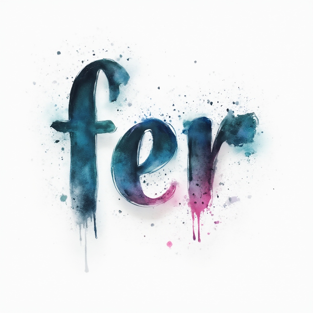 Watercolor-style tattoo design of the name fer made from colorful flowing brushstroke letters on a white background