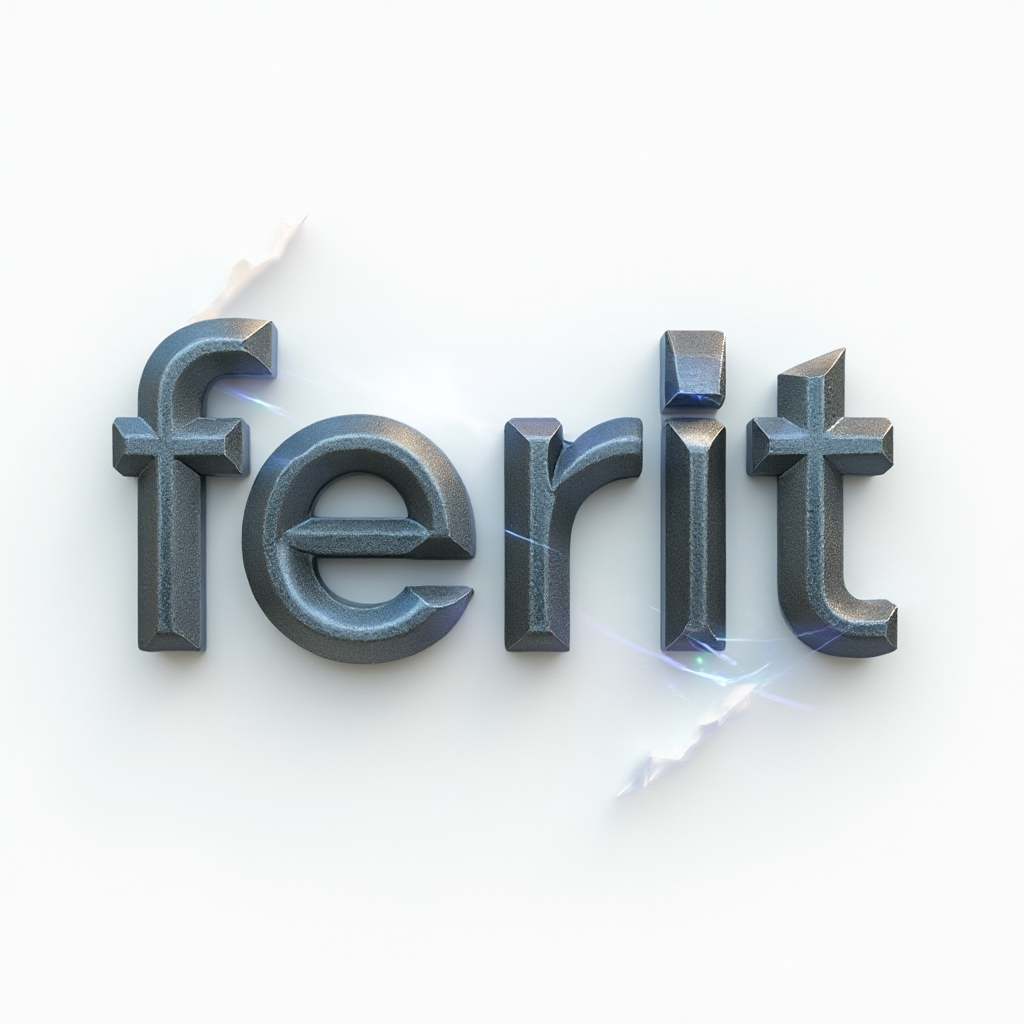 Futuristic 3D metallic rendering of the name ferit floating with geometric accents on a white background.