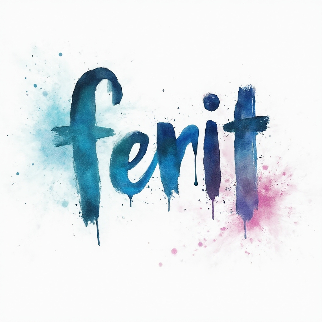 Watercolor-style abstract lettering of the name ferit with colorful splashes on a white background.