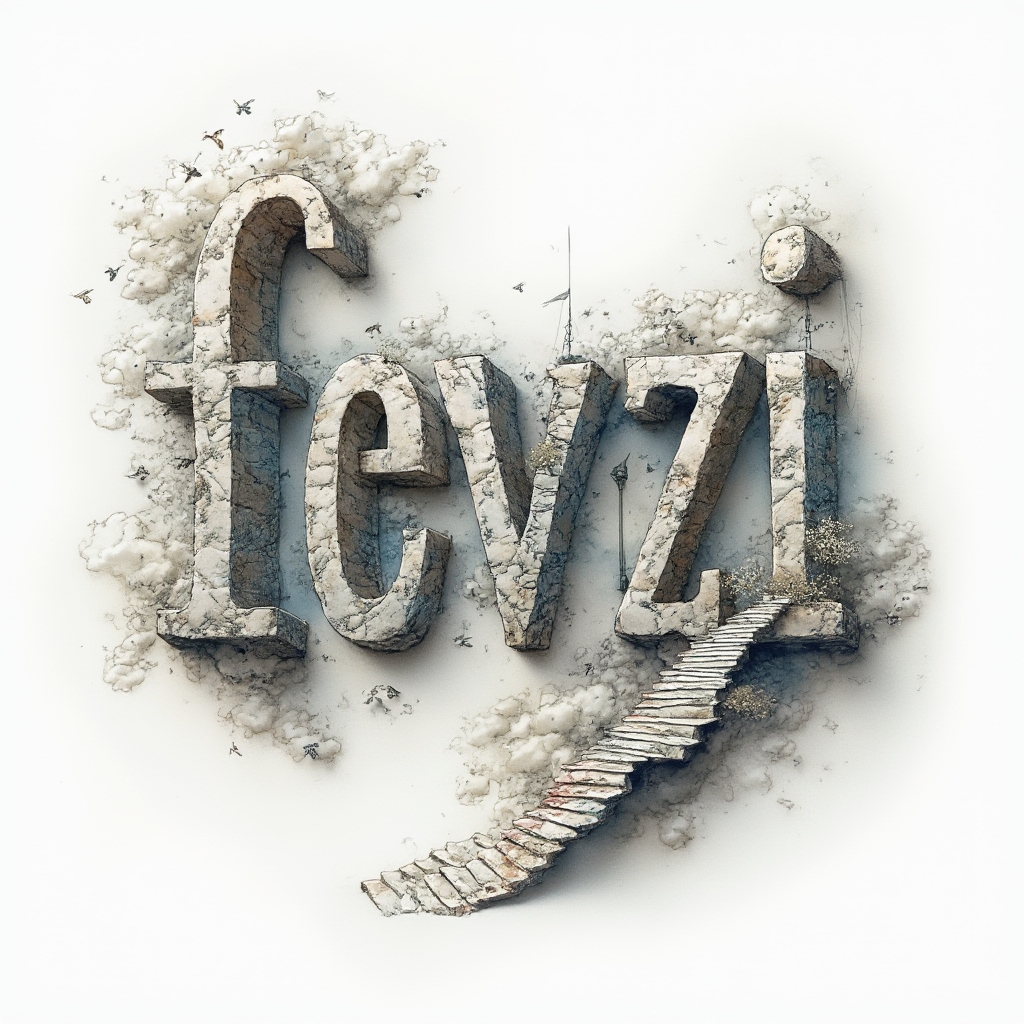 Surrealism tattoo design of the name fevzi turned into impossible dreamlike letter structures on white