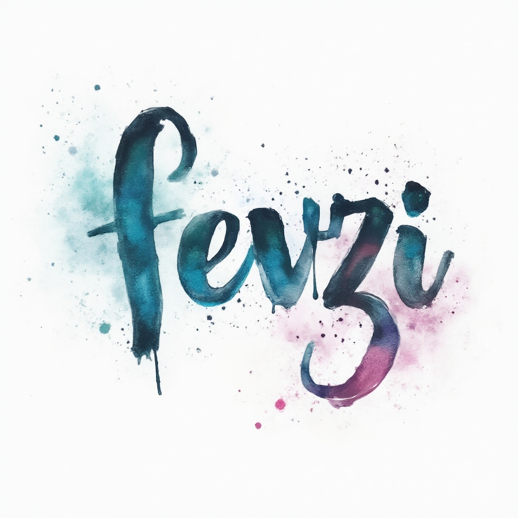 Watercolor tattoo concept of the name fevzi with colorful splash lettering on a white background