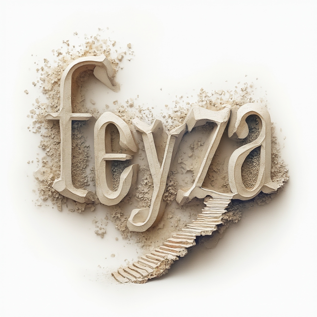 surreal tattoo design of the name feyza built from dreamlike architectural letterforms on white background