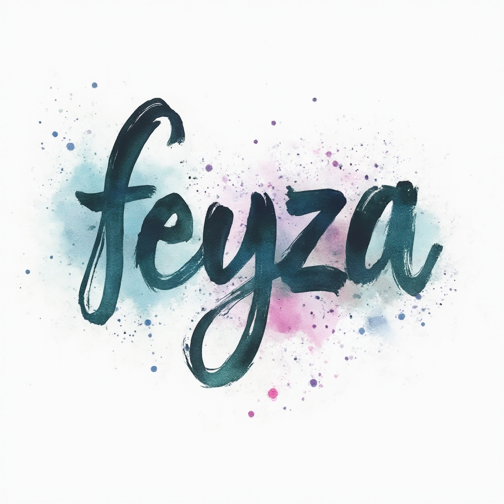 watercolor tattoo design of the name feyza formed by colorful brushstroke letters on white background