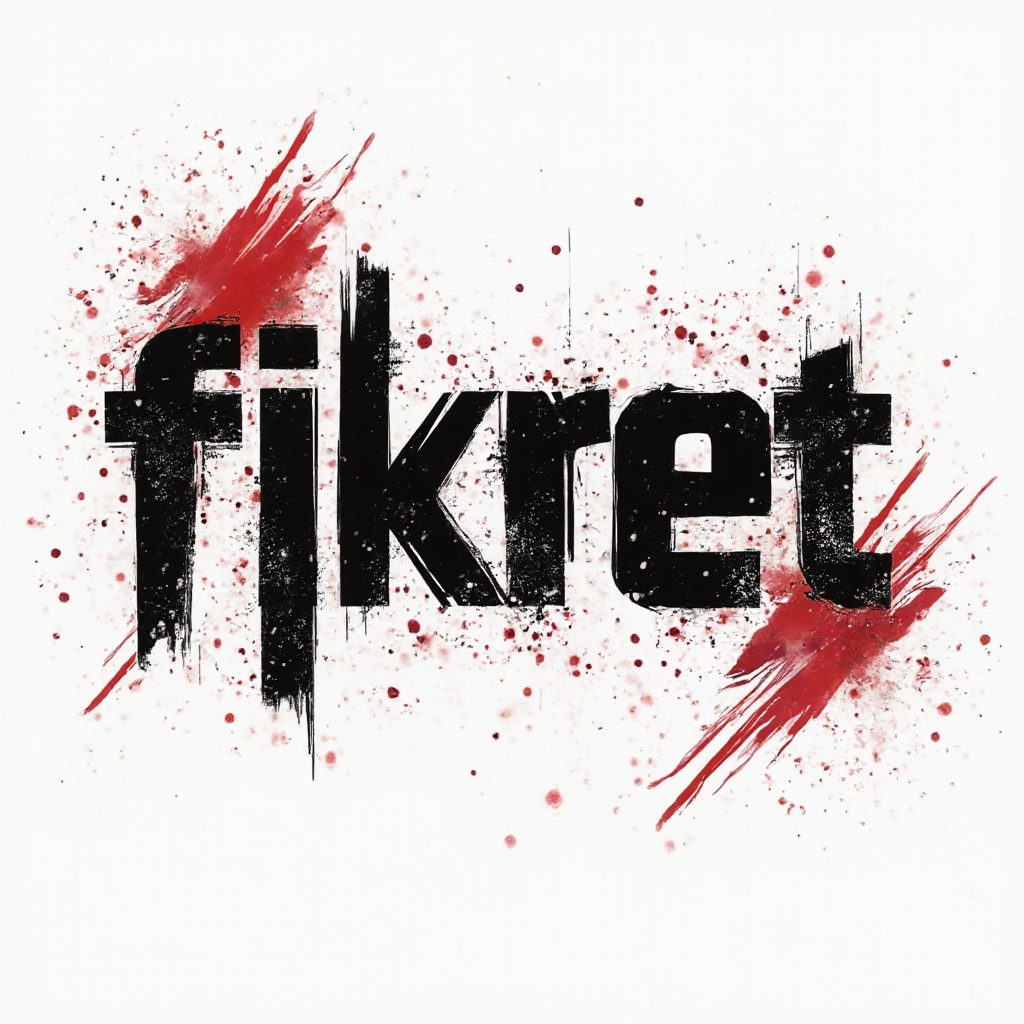 Bold black and red Trash Polka-style rendering of the name fikret with fragmented letters on a white background