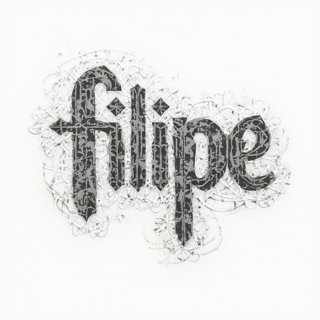 Geometric ornamental tattoo design of the name filipe on a white background