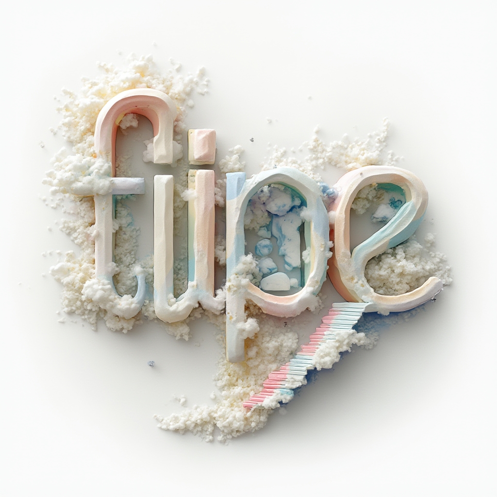 Surreal dreamlike tattoo design of the name filipe forming floating shapes on a white background