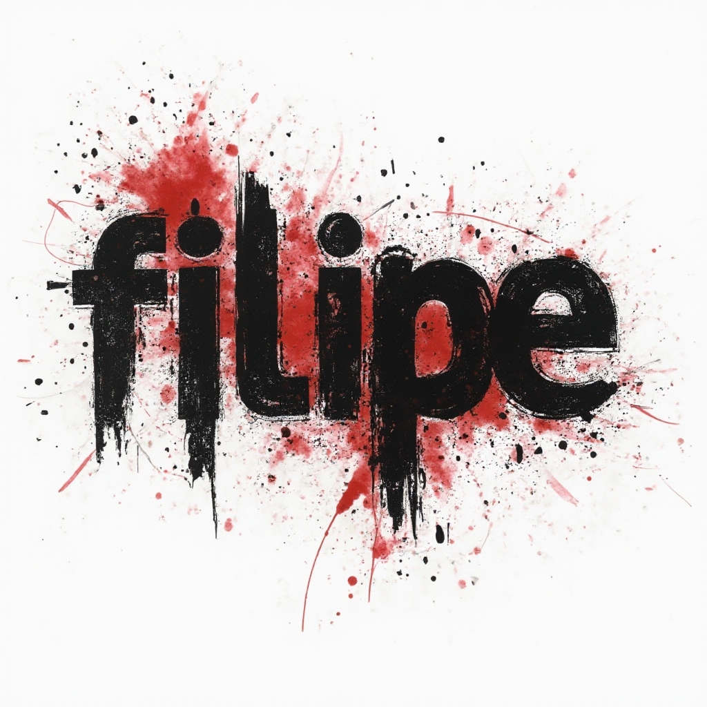 Trash Polka style tattoo design of the name filipe in bold black and red on white background