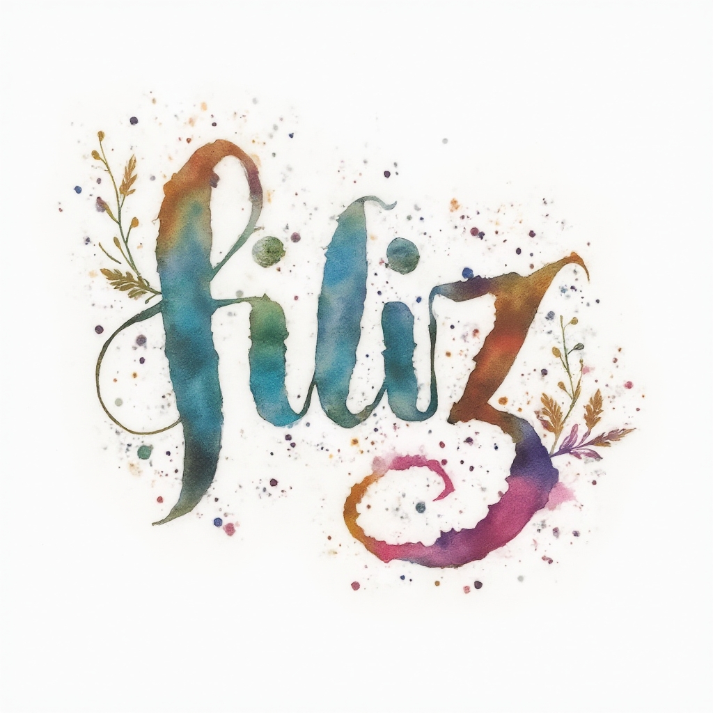 Watercolor style tattoo design of the name filiz in colorful flowing paint on a white background