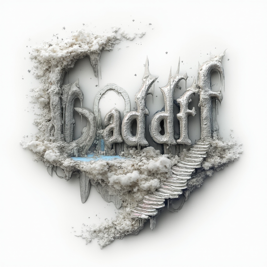 Surreal tattoo design where the name flavio is formed from impossible dreamlike structures on a white background