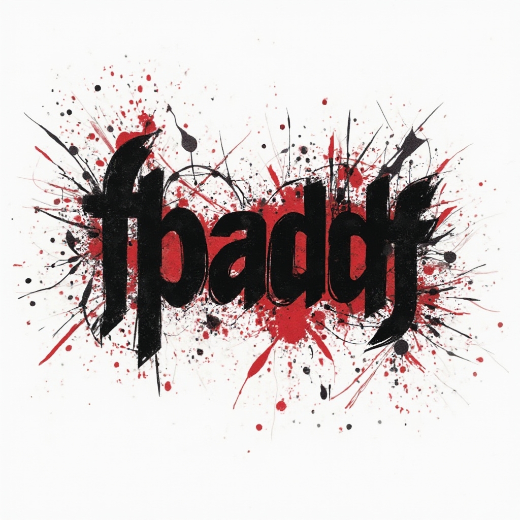 Trash Polka style tattoo concept with the name flavio in distressed black and red graphic elements on a white background