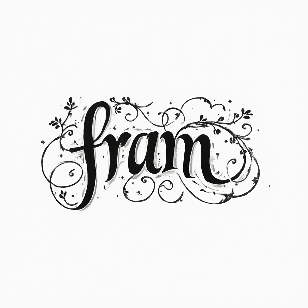 Abstract flowing black ink tattoo concept where the name fran becomes a single elegant emblem made of interlocking curves on a white background