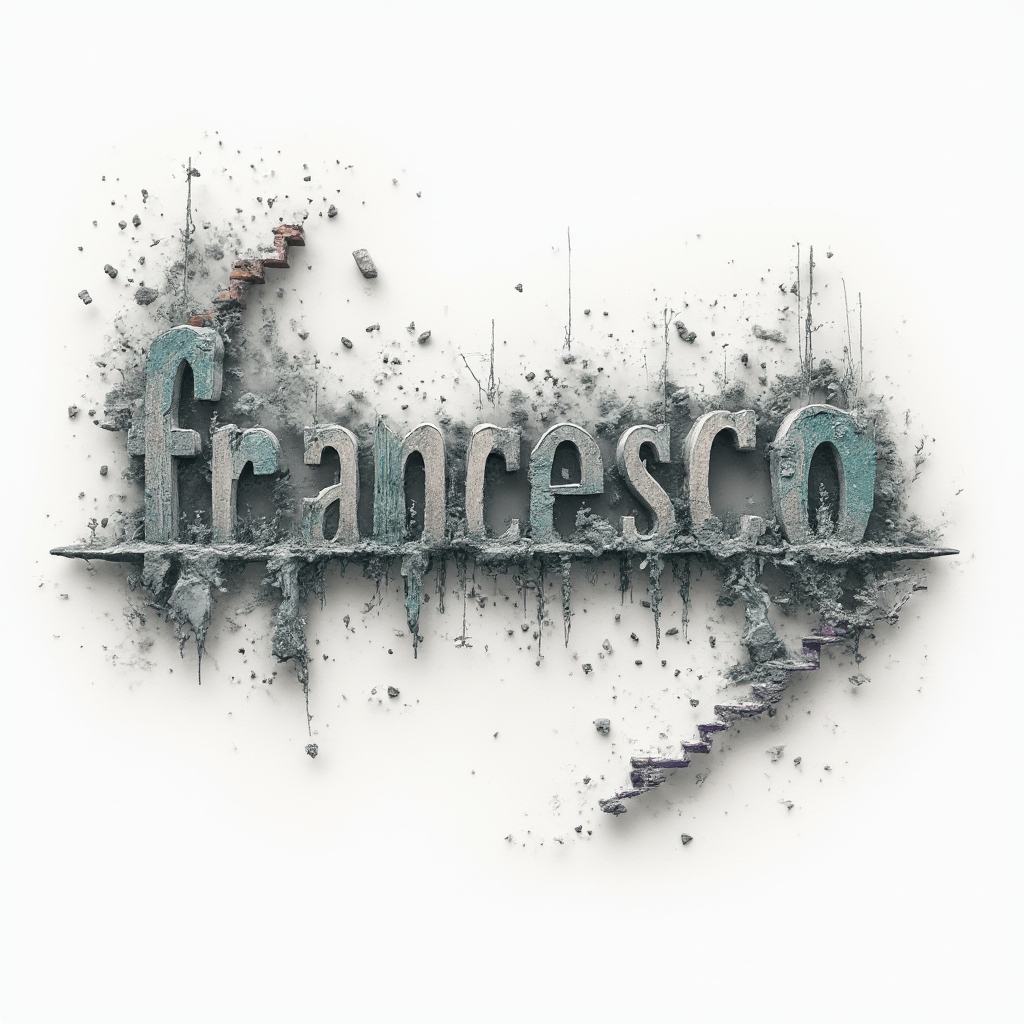 Surrealist tattoo design where the name francesco becomes a floating dreamlike structure on a white background