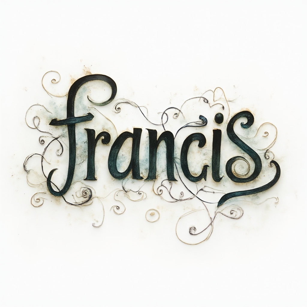 Dimensional tattoo concept where the name francis forms flowing ornamental lettering with subtle shading on a white background.