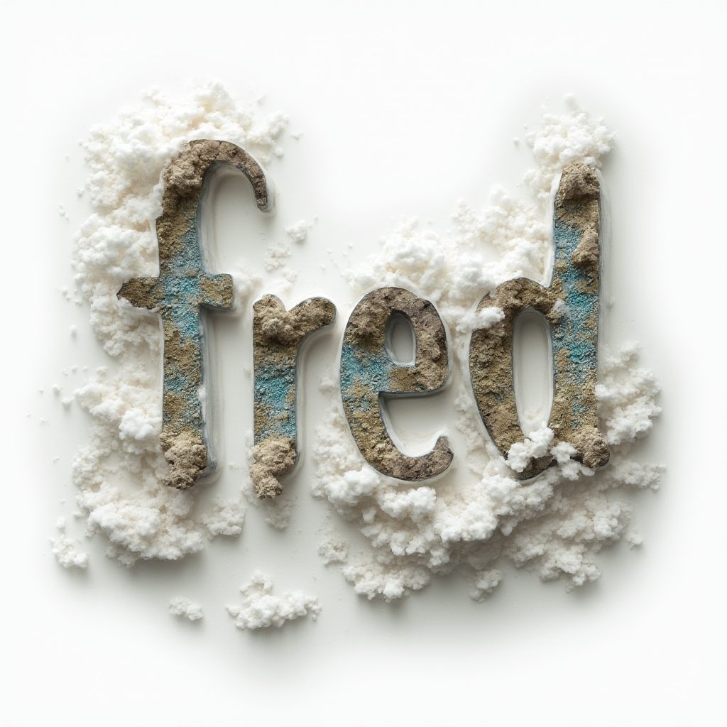 The name fred rendered as surreal, morphing lettering that turns into dreamlike objects on a white background.