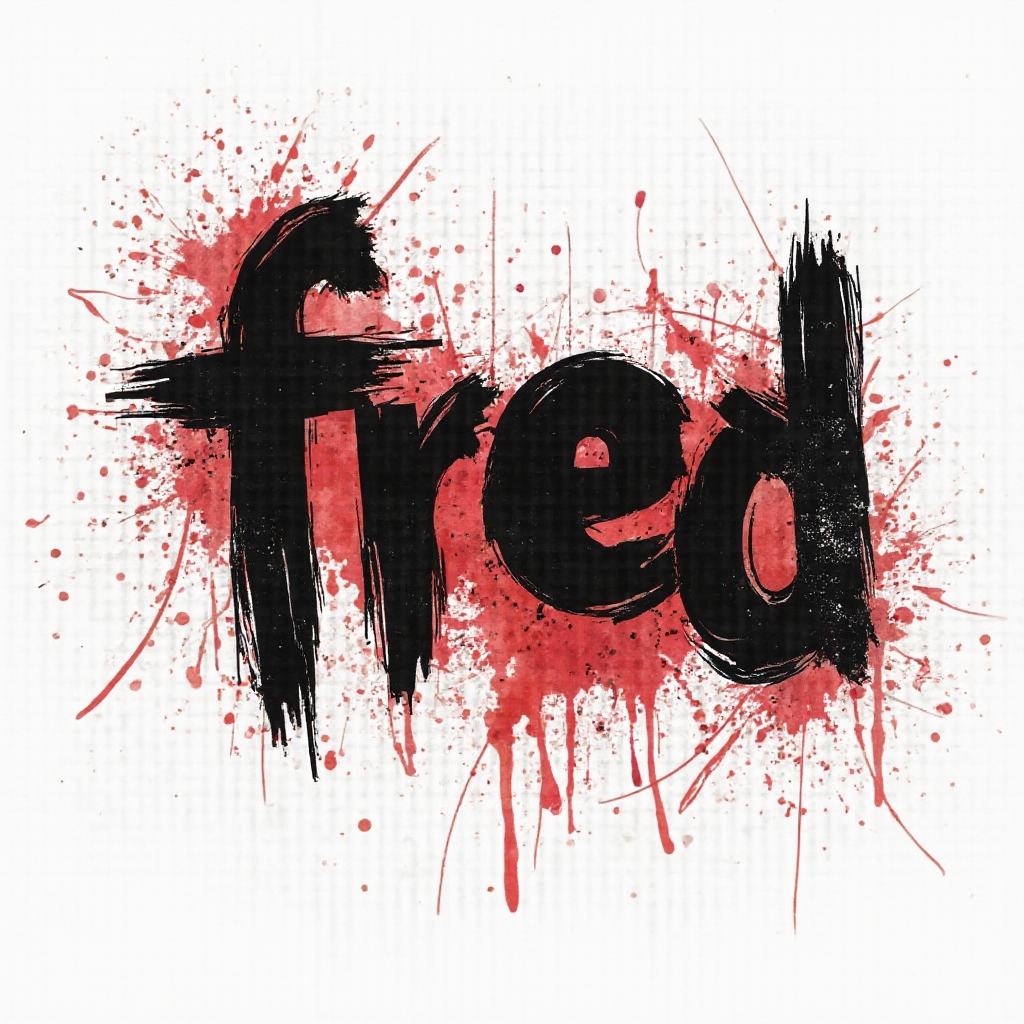 The name fred in bold, distressed Trash Polka style lettering with black and red abstract elements on a white background.