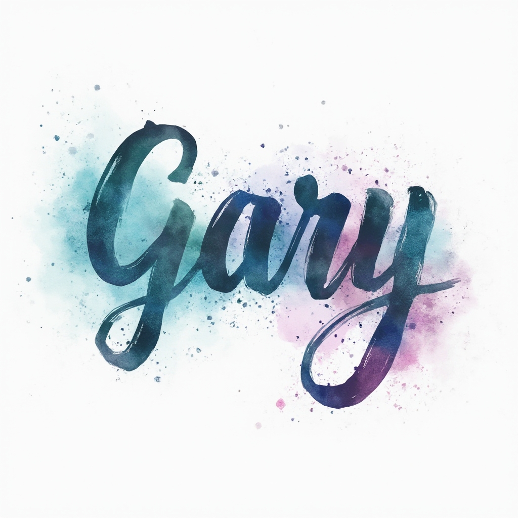 Watercolor splash tattoo concept of the name gary in flowing calligraphy on white background
