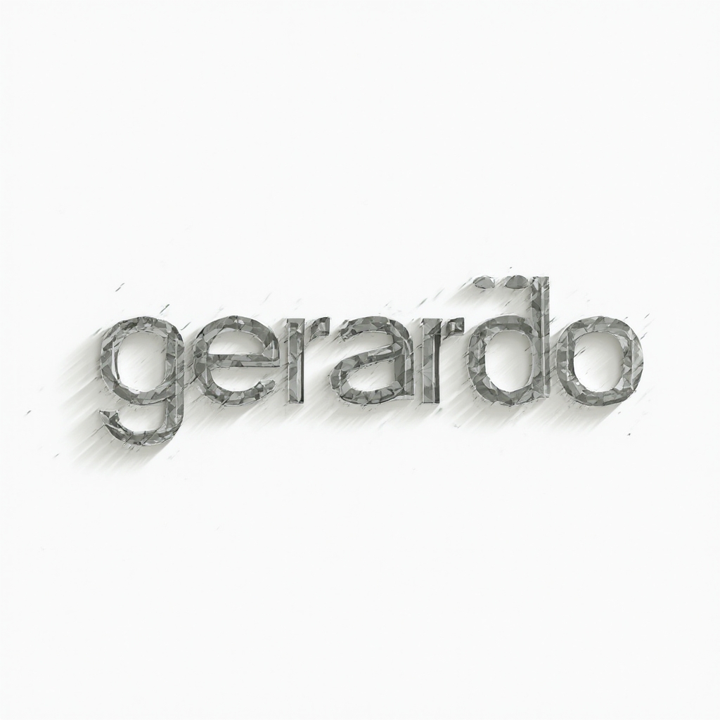 Abstract geometric shapes and lines forming stylized lettering that spells gerardo on a white background.