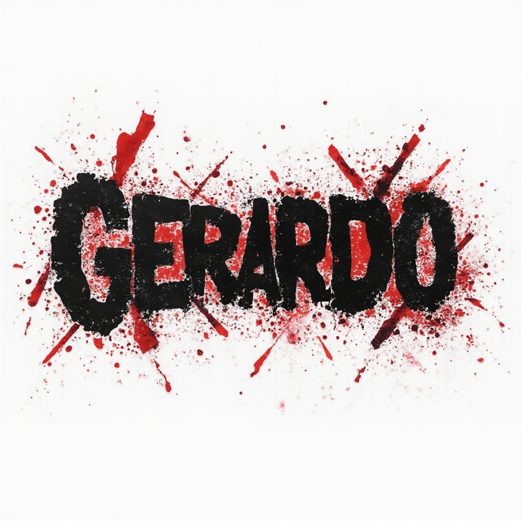 Bold black and red graphic lettering forming the name gerardo in a fragmented style on a white background.