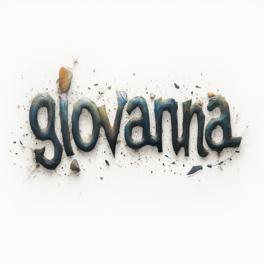 Surrealism tattoo design of the name giovanna with melting, floating letters on a white background