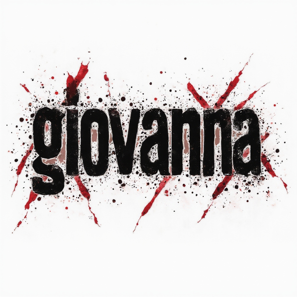 Trash Polka style tattoo artwork of the name giovanna with bold black and red distressed lettering on white background