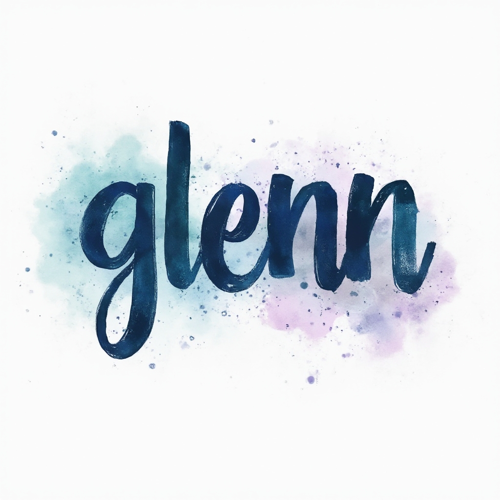 Watercolor-style tattoo concept of the name glenn formed with flowing colorful brushstroke lettering on a white background.