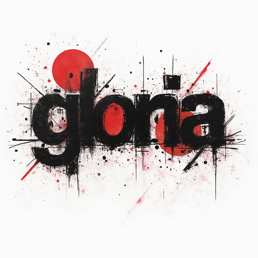 High-contrast black and red Trash Polka style lettering of the name gloria on a white background.