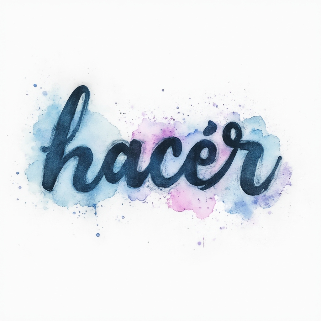 Watercolor-style tattoo concept where the name hacer is formed from colorful ink splashes on a white background.