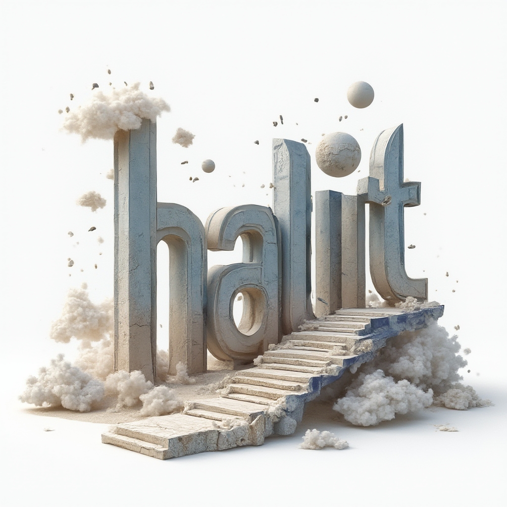 Surreal tattoo concept with the name halit formed by melting, dreamlike letter pillars and floating cosmic elements on a white background.