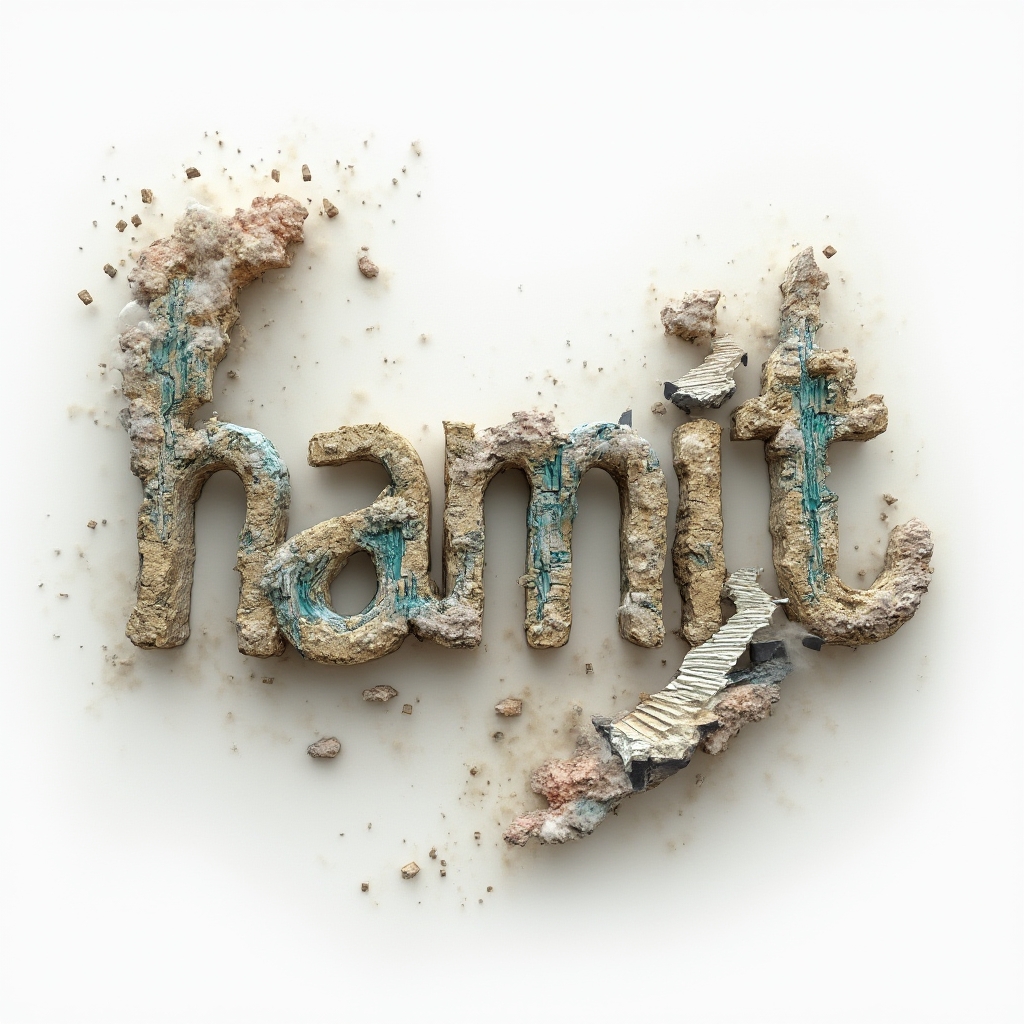 Surreal tattoo design of the name hamit built from floating architectural shapes and dreamlike forms on a white background.