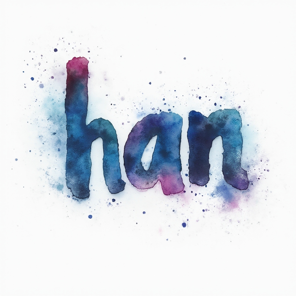 watercolor-style tattoo concept where the name han is formed from colorful paint splashes on a white background