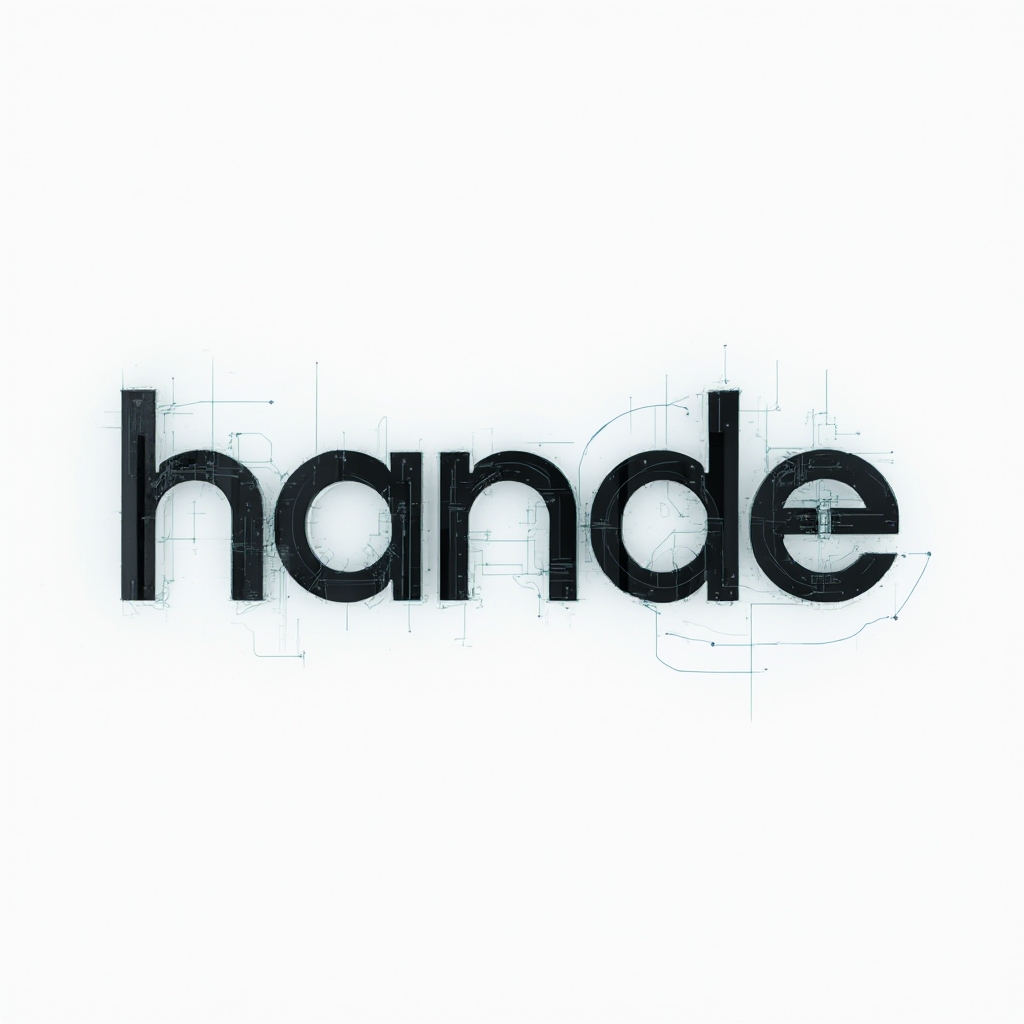 Futuristic glyph tattoo concept where the name hande is turned into sleek interconnected geometric letters on a white background