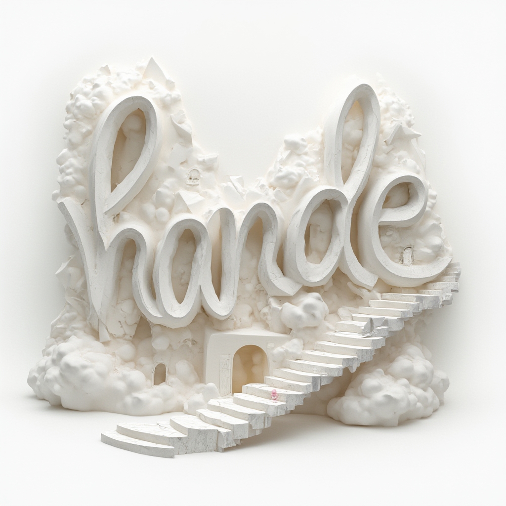 Surreal tattoo concept where the name hande is twisted into impossible 3D ribbons and dreamlike shapes on a white background