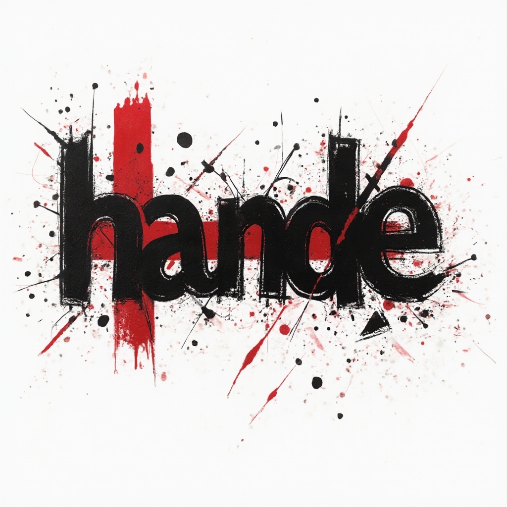 Trash Polka tattoo concept where the name hande is built from distressed black letters, red blocks, and splatters on a white background
