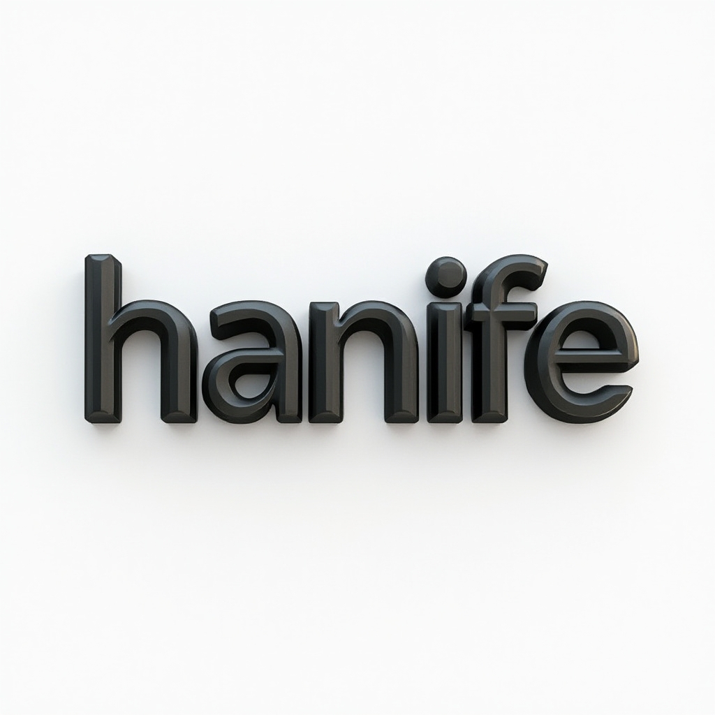 Three-dimensional emblem-style tattoo design of the name hanife in bold interlocking glyph letters on a white background