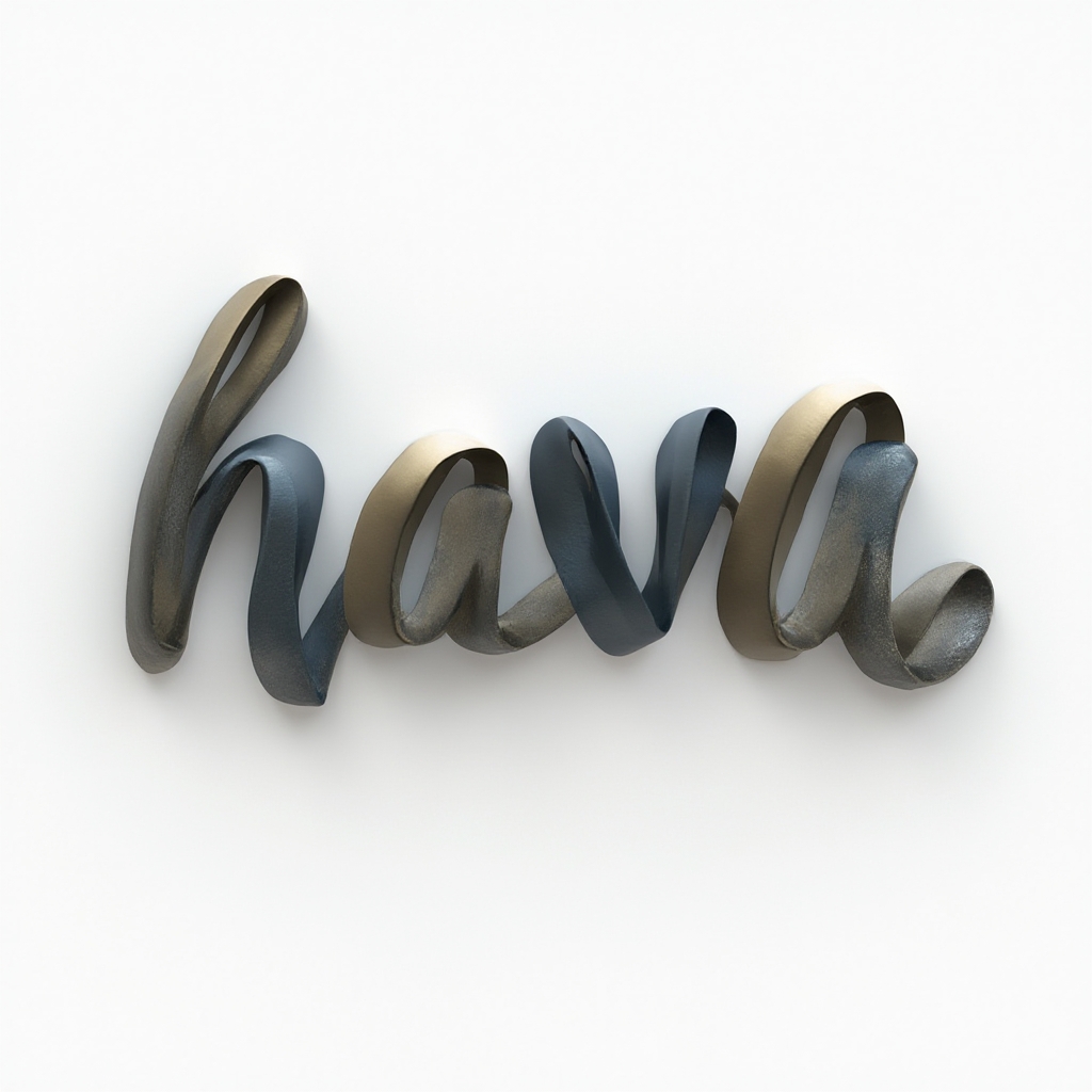 Dimensional tattoo concept with the name havva shaped by flowing 3D ribbon letters on a white background