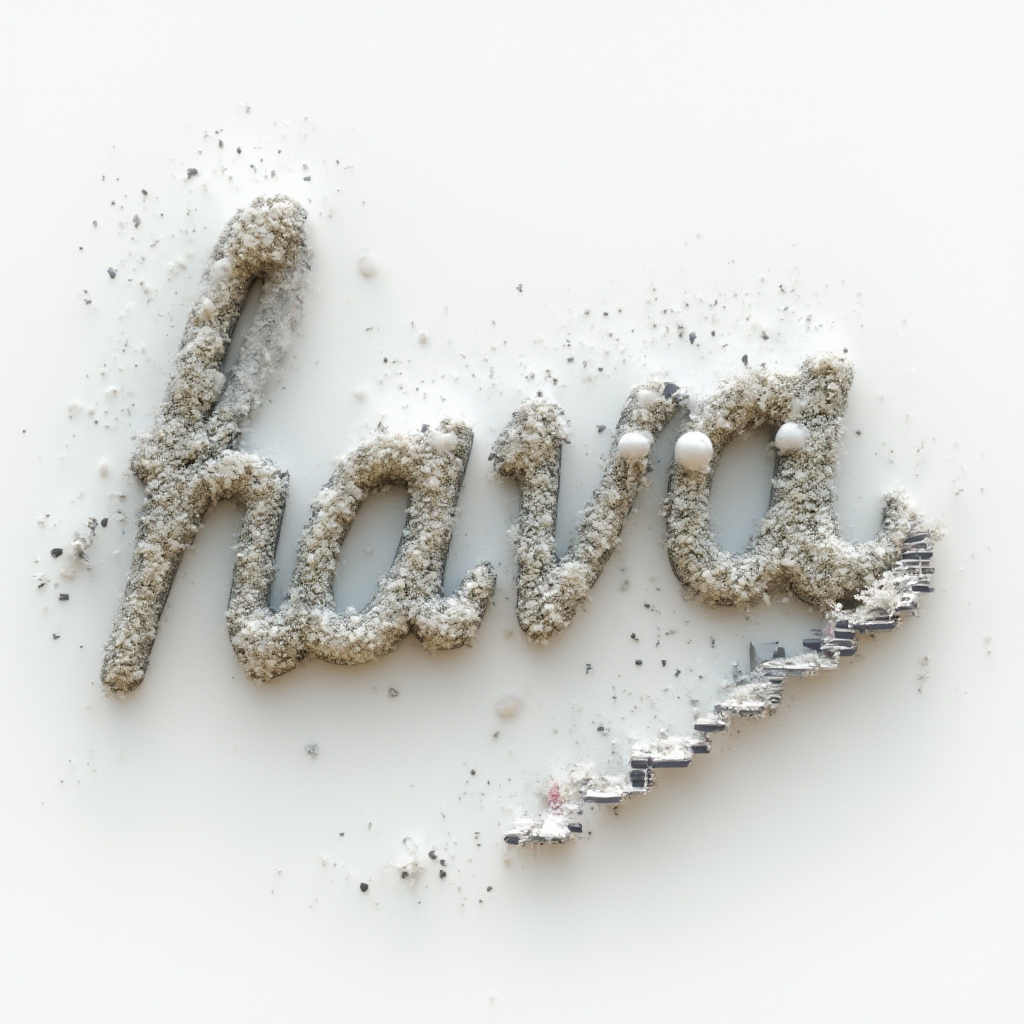 Surreal tattoo concept with the name havva formed from dreamlike script that morphs into floating shapes and cosmic details on a white background