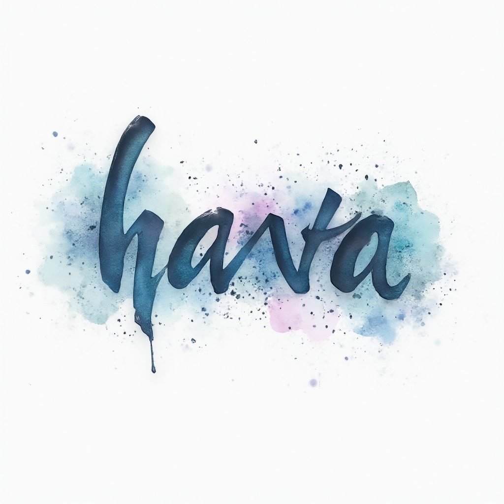Watercolor tattoo concept with the name havva formed by flowing colorful ink and paint splashes on a white background