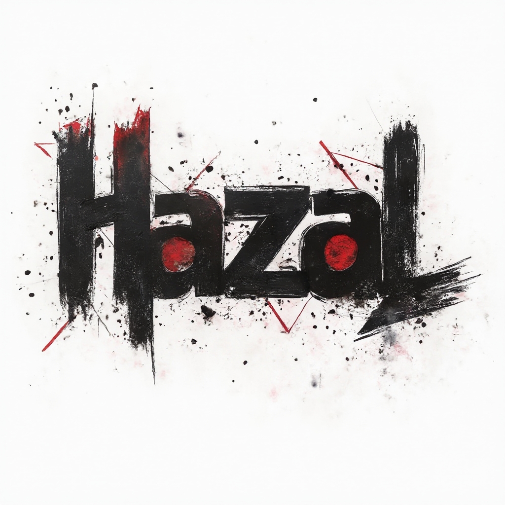 Bold black and red Trash Polka tattoo concept where hazal is created from distressed brush lettering on a white background.