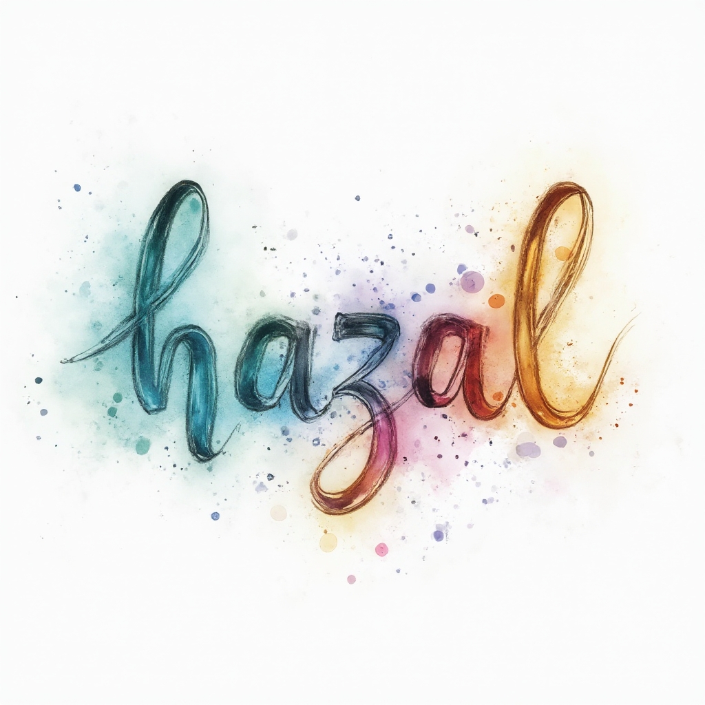 Watercolor splash tattoo concept where the name hazal forms flowing, colorful letters on a white background.