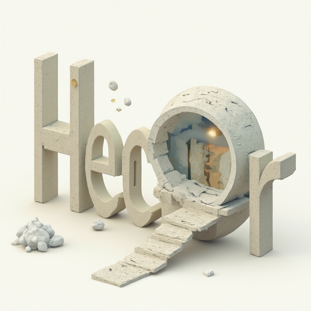 Surreal tattoo concept where the name hector is formed from impossible dreamlike structures on a white background.