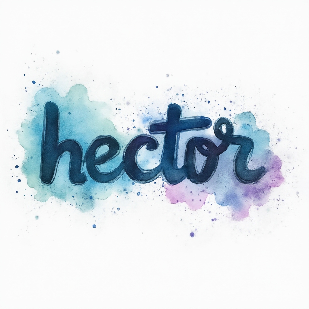 Watercolor-style tattoo concept where the name hector is painted in flowing multicolor ink with splashes on a white background.