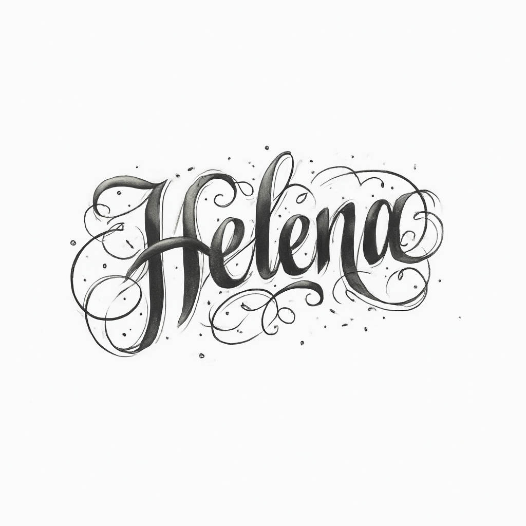 Elegant ornamental tattoo design showing the name helena in flowing script with decorative flourishes on a white background